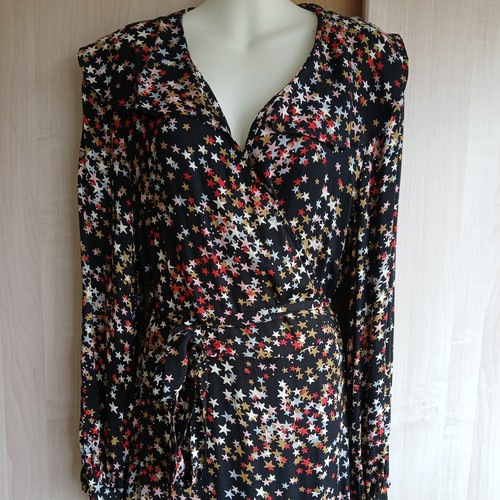 M&S X Ghost Wrap Dress Star Print Midi Tea Frill Collar Size 18, 20.i - Picture 2 of 9