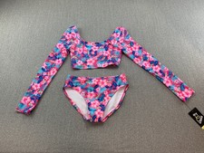 Art Class 2 Pc Long Sleeve Swimsuit Girls Size 14 Neon Pink Floral Bright Cute