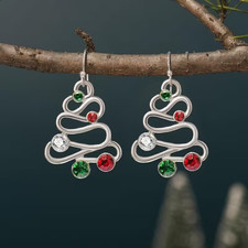 New Christmas Tree Rhinestone Dangle Earrings with gift bag