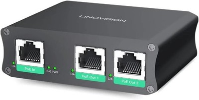 LINOVISION Industrial 2 Ports Gigabit PoE Extender, Passthrough and black 