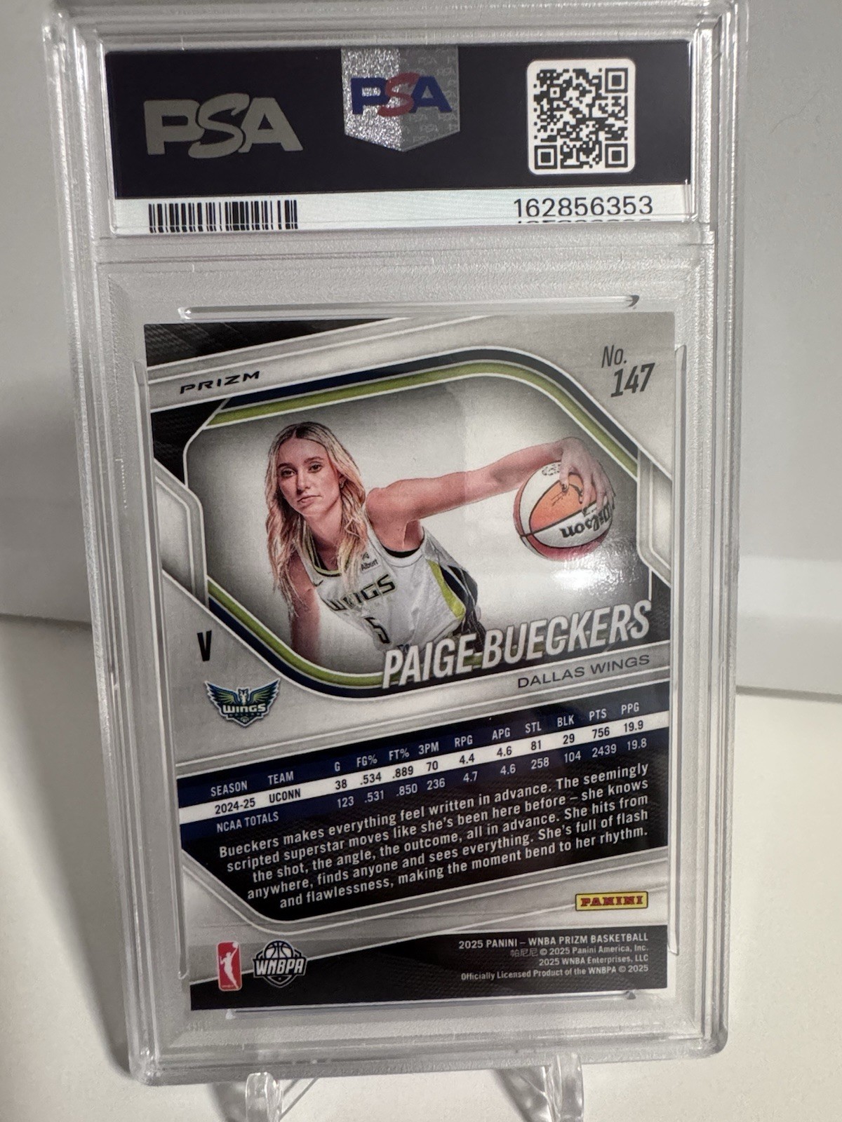 Panini 2025 Prizm WNBA Paige Bueckers Silver Prizm Rookie PSA 10 view 2