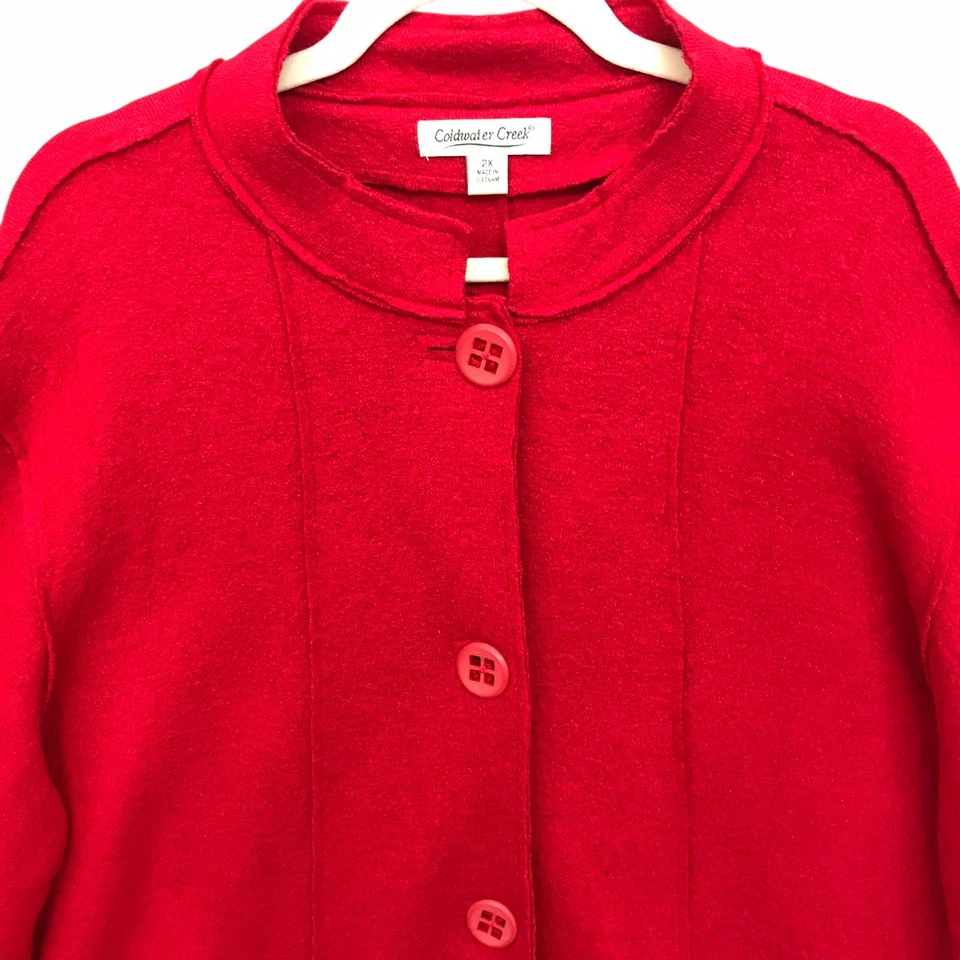Abrigo Chaqueta Coldwater Creek Rojo Mezcla Lana Hervida Bolsillos Botón Delantero Talla 2X Foto 3 de 4