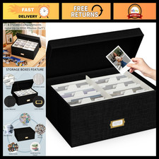 Linen Decorative Photo Storage Box for 1700 5x7 Pictures - Black Organizer