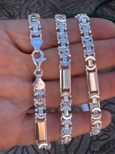925 Sterling Silver ( 7MM) High  Polished Solid King Flat Byzantine Chain