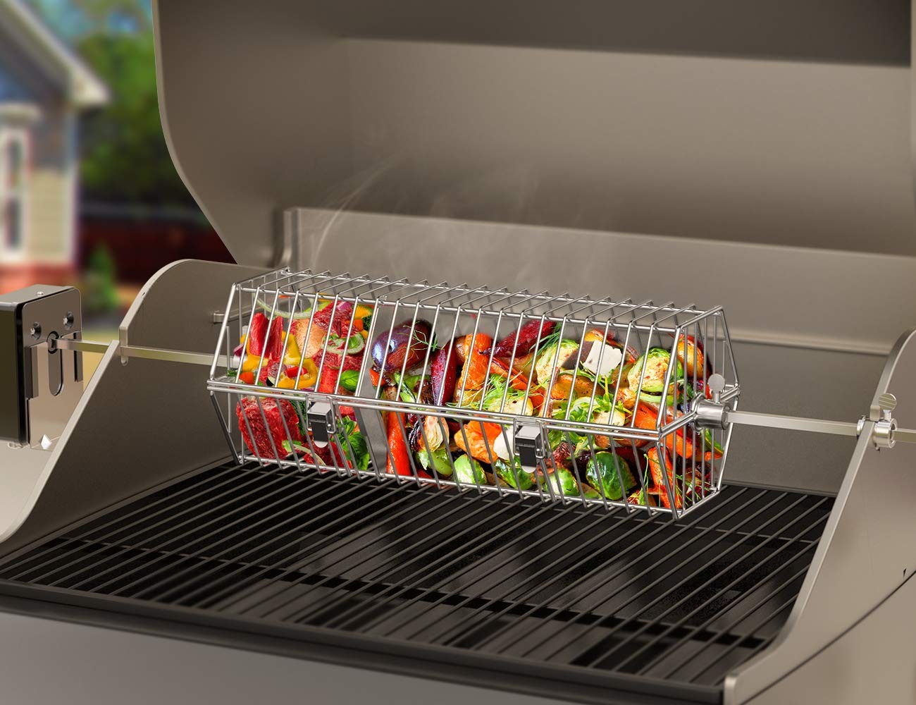 17" Stainless Steel Rotisserie Basket for Grills - Fits Most Models