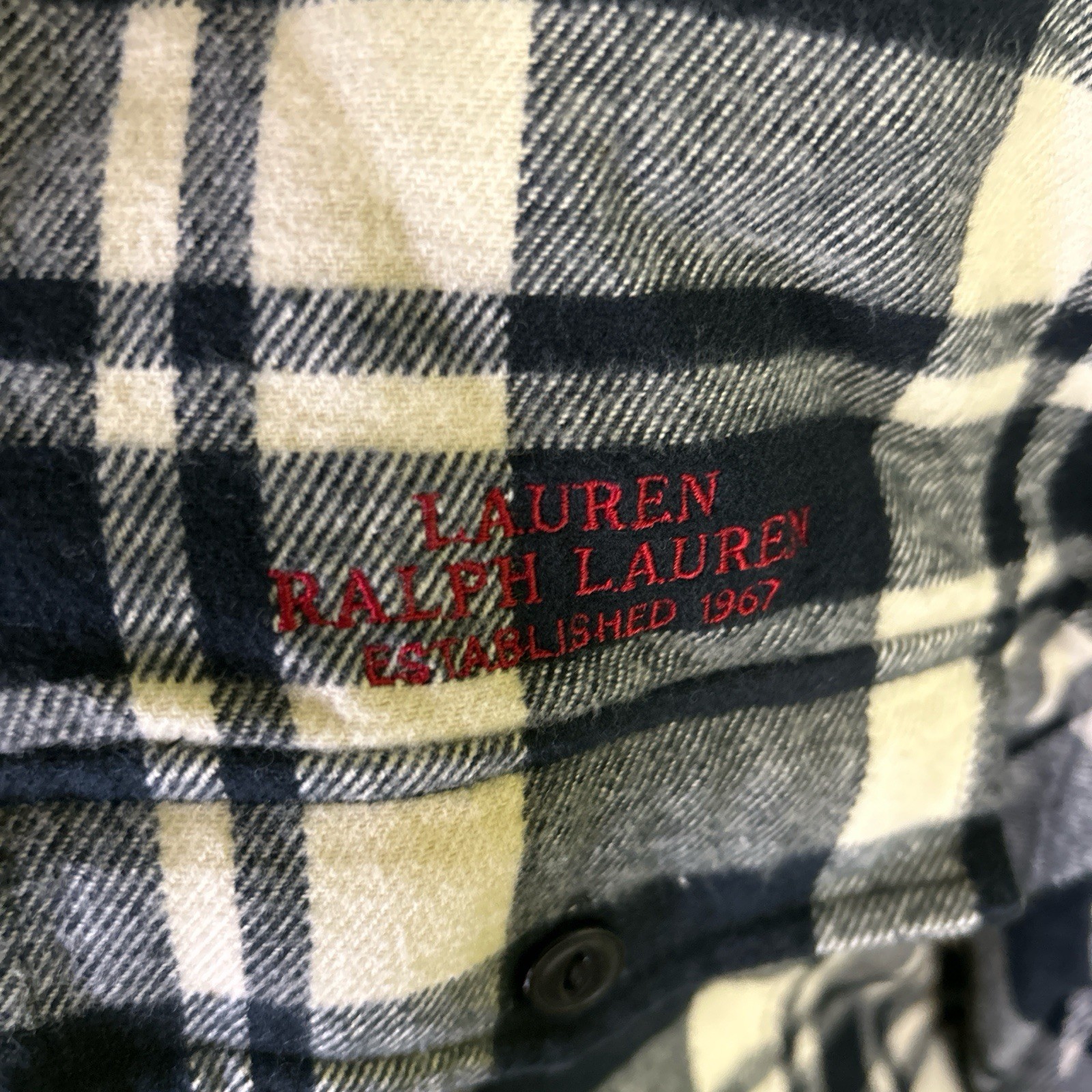 Ralph Lauren Plaid Shacket Large Womens Black Cream Long Sleeve Flawed-spot thumbnail 2