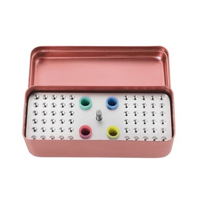 60 Holes Autoclavable Aluminum Dental Bur Blocks Organizer Disinfection Box Red
