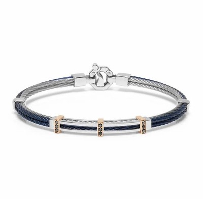 BARAKA Men's BR312501RODN190016 Rose Gold Blue PVD Black White Diamonds Bracelet