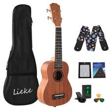 Soprano Ukulele 21 inch for Beginners,Mahogany Wood Carbon strings,Ukelele In...