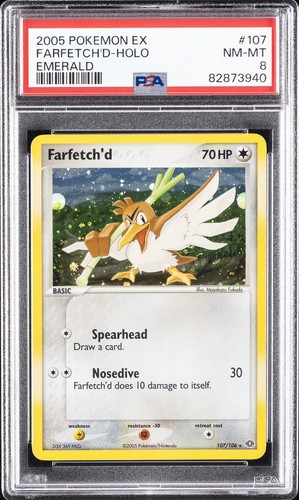 2005 POKEMON EX EMERALD #107 FARFETCH'D-HOLO PSA 8