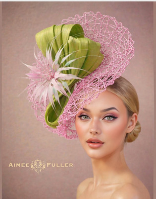 Kentucky Derby Hat Pink Apple Green Royal Ascot Fascinator Silk Del Mar