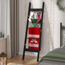 Blanket Ladder Decorative Quilt Rack 4 Removable Hooks Living Room Storage