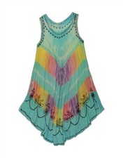 VINTAGE Womens Sleeveless Asymmetrical Dress UK 14 Large Turquoise Floral AX09