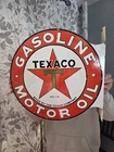 VINTAGE TEXACO DOUBLE-SIDED FLANGE PORCELAIN GAS SIGN 17" X 17"
