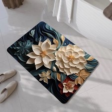 Quick Dry Bath Mat Super Absorbent Flower Painting Non Slip Floor Rug Carpet
