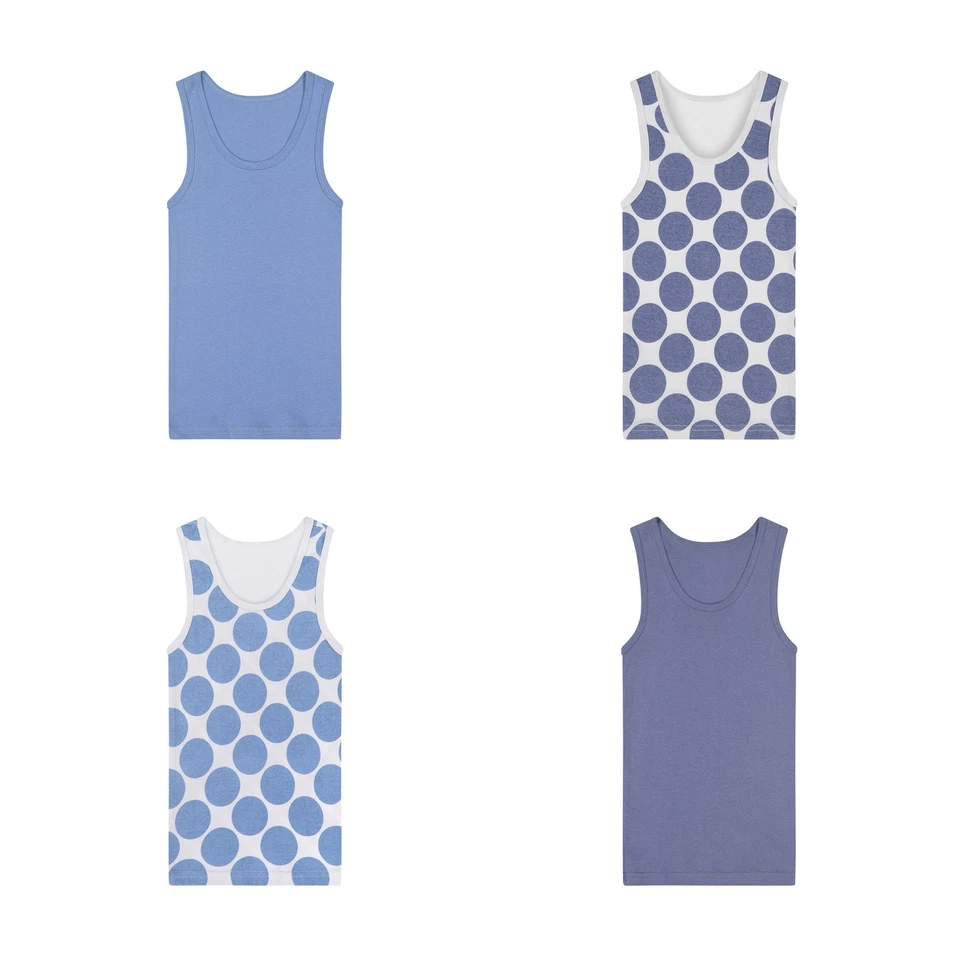 Camisetas masculinas da moda sem compra gola redonda sem etiqueta algodão azul bolinhas regata - Imagem 3 de 4