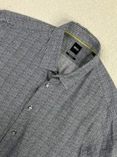 BOSS Hugo Boss Shirt Mens XL Navy White Lukas F Regular Fit Long Sleeve Grid
