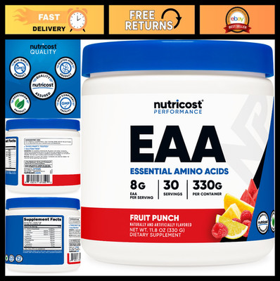 Essential Amino Acids EAA Powder - 30 Servings Fruit Punch - Non-GMO, Gluten Fre