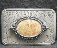 XE05130 NICE VINTAGE 1970s FLORAL STONE NATURE ARTWORK UNISEX BELT BUCKLE