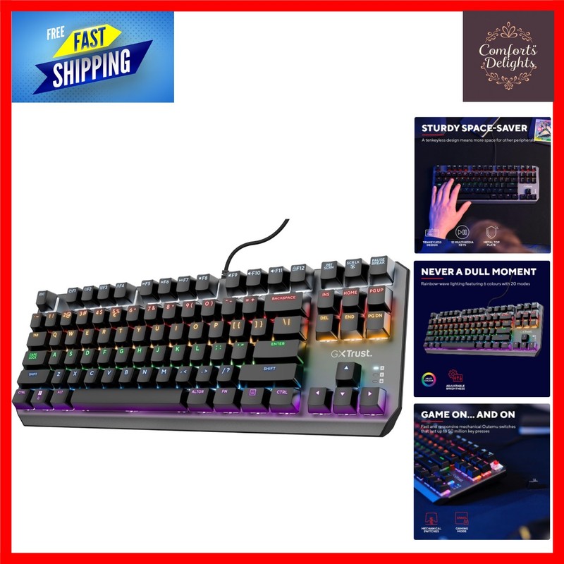 Compact TKL Mechanical Gaming Keyboard Multicolour LED 80% UK Layout