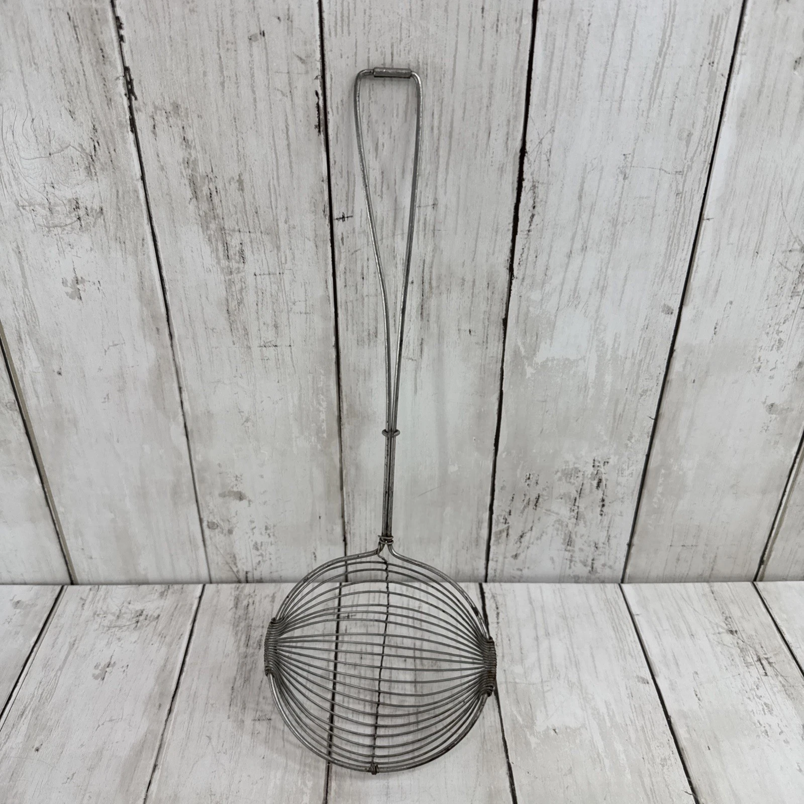 Primitive Vintage Wire Handle Wire Metal Strainer Skimmer Slotted Ladle
