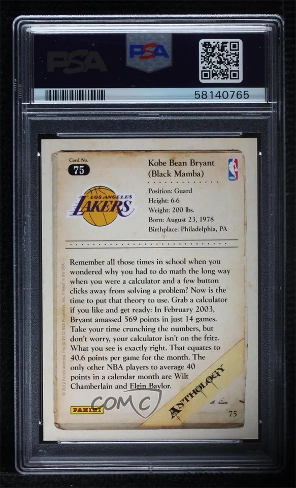 2012-13 Panini Kobe Anthology Kobe Bryant #75 PSA 9 MINT HOF - Image 2 of 2