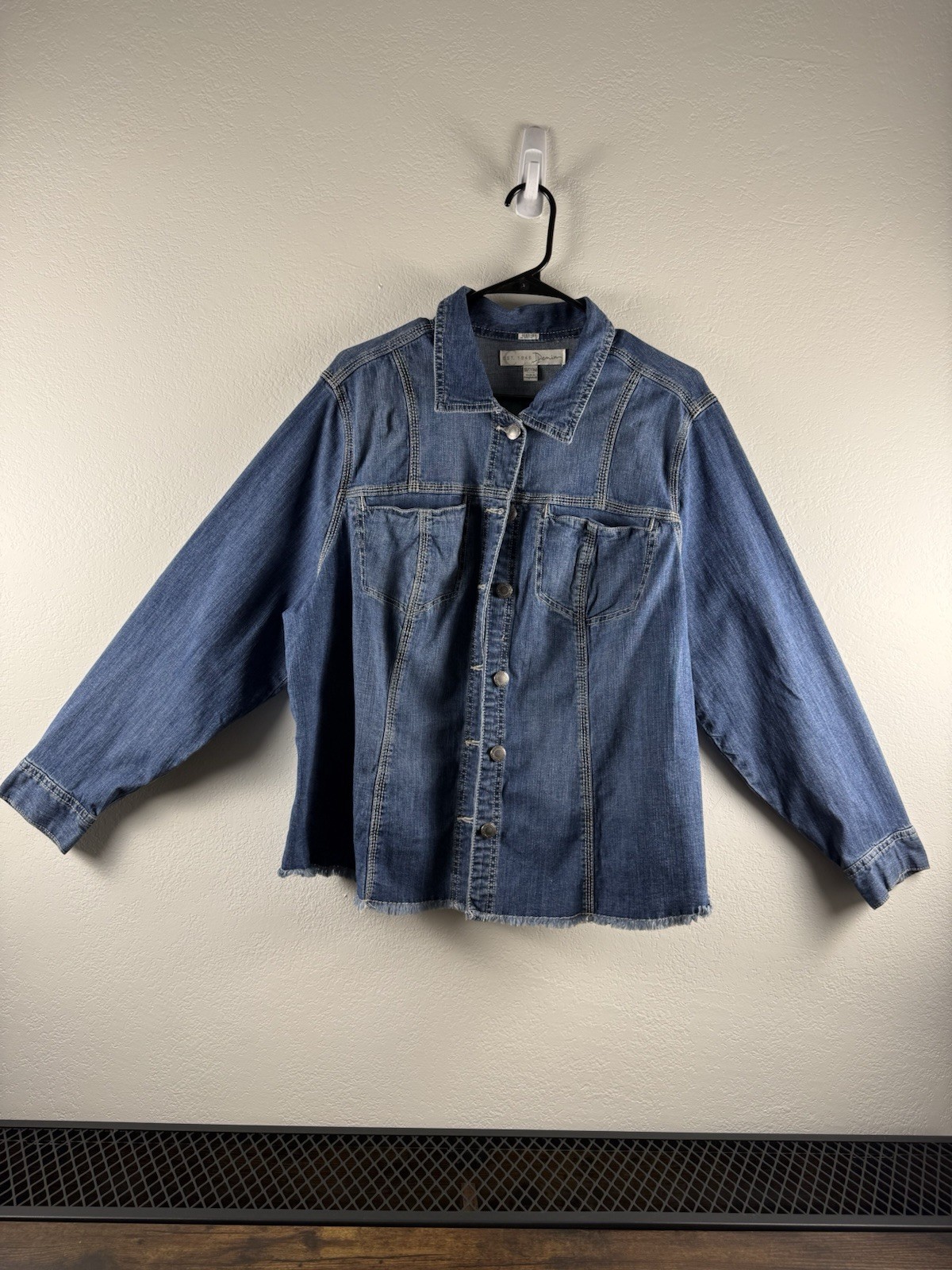 Est. 1946 Denim Blue Stretch Button Front Jean Jacket Women's Plus Size 18/20W-image