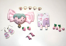 GIRLS JEWELRY LOT Pink Accessories Lot STRAWBERRY MILK Kawaii Rings Earrings