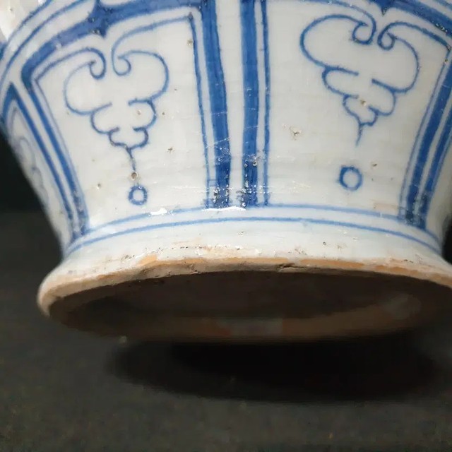 Old Ming Dynasty Pottery Vase, Blue & White, 25cm, Antique