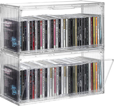 2-Pack Clear CD Storage Box, Stackable CD Case Holder with Full