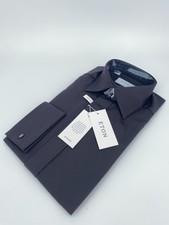 Eton Dress Shirt Mens S 15 - 38 Black Fine Twill Stretch Slim Collared Button Up