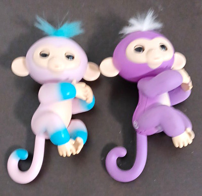WowWee Fingerlings Interactive Baby Monkey Lot of 2 Purple & Blue