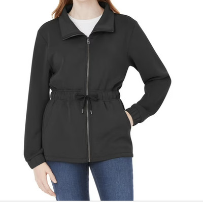 Jacket Black Sandwash Pockets Draw String Waist Women's XS By Member's Mark
