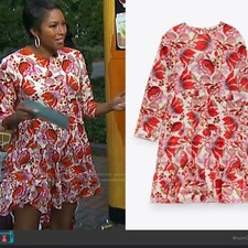 Zara Pink Red Floral Print Ruffle Hem Mini Dress Size Small NWOT