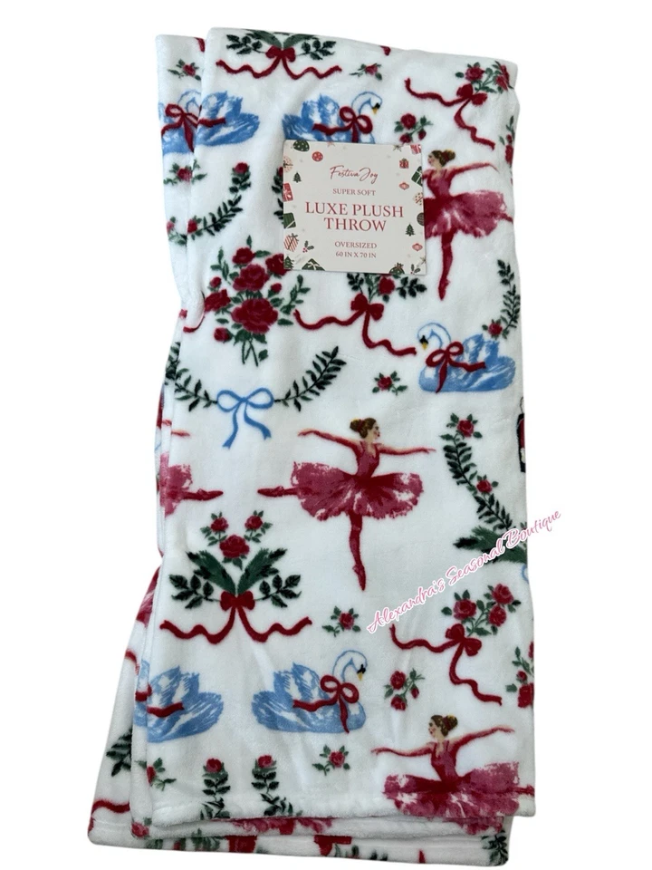 Christmas Holiday Plush Throw Blanket Nutcracker Ballet Ballerina Swan 60x70 New - Image 2 of 4