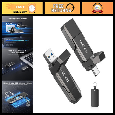 256GB USB C External SSD - 2-in-1 Portable Solid State Drive, 450MB/s, Dual USB