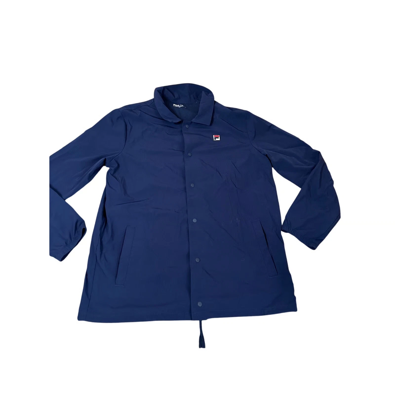 Fila men's windbreaker jacket button up pockets navy blue embroidered logo SZ M
