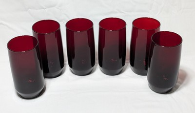 Vintage Anchor Hocking ''Roly Poly'' Royal Ruby 6 Flat Tumblers Glasses 13oz 5''