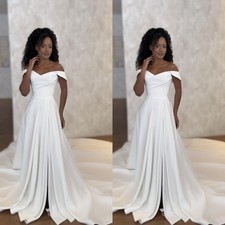 Simple Wedding Dresses Off The Shoulder Satin Sweep Train A Line Bridal Gowns