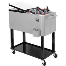 Grey 80 Qt Quart Rolling Cooler Ice Chest Beverage Bar for Patio Outdoor Party