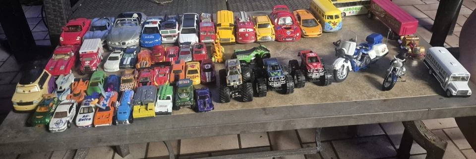 LOT OF 50+ TOY CARS TRUCK MOTORCYCLE Hot Wheels Matchbox Tonka Disney Police Bus - Image 2 of 4