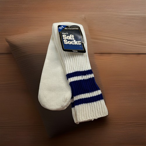VTG Tube Socks Mens Soft 80's Cushion Acrylic Size 10-15 No Nonsense Tube Blue.