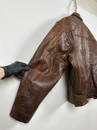 Men's Vintage Chevignon France A-2 Brown Heavy Leather Jacket Size XL-XXL - Picture 17 of 22