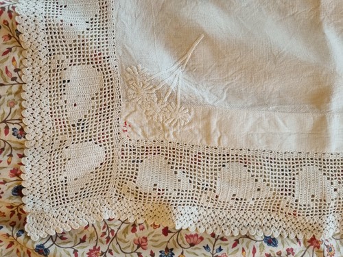 Vintage Retro Antique White lace edge Tablecloth 45x41.5" 50s 60s embroidered - Picture 6 of 11