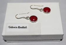 Silpada Sterling Silver Petite Filigree Red Stone Cabochon Earrings W1298