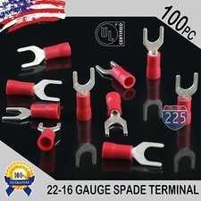 100 Pack 22-18 Gauge Vinyl Spade Fork Crimp Terminals 10 Stud Tin Copper Core