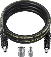 POHIR 8FT 3/8" Pressure Washer Whip Hose 4800PSI Flexible Power Extension Hose