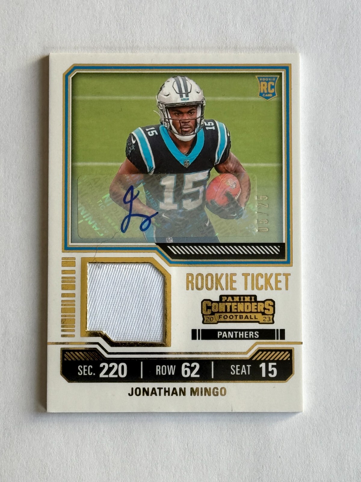 2023 Panini Contenders Rookie Ticket Jonathan Mingo Patch Auto #5/25 RARE!