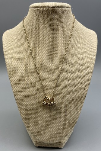 Vintage Gold Tone Necklace 17.5” with 3 Faux Pave Diamond Ring Charms - Picture 3 of 11