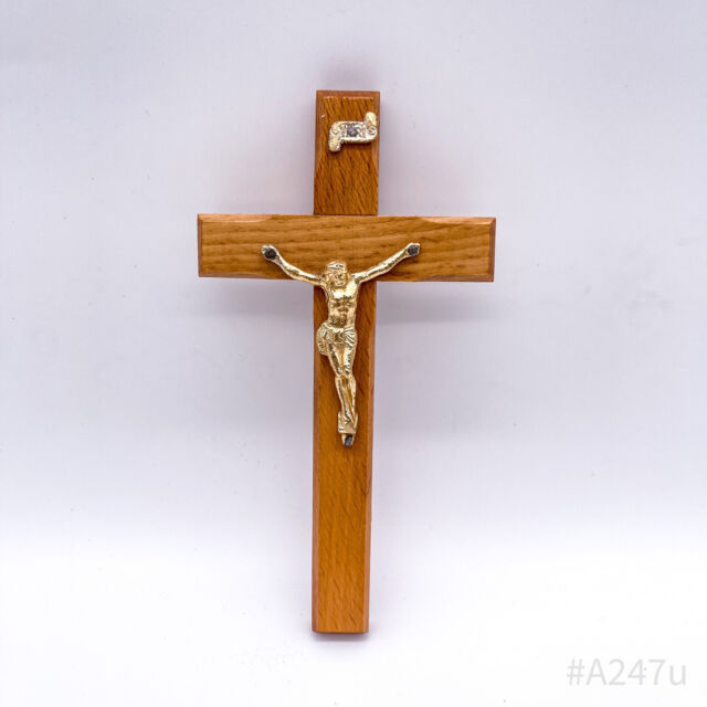 Vintage Wall Cross Crucifix With Wooden Jesus Christ Inri Handmade 17 5cm